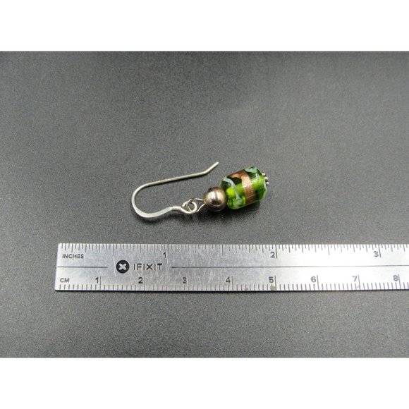 Sterling Silver Handmade Green Cool Glass Earrings - Picture 3 of 4